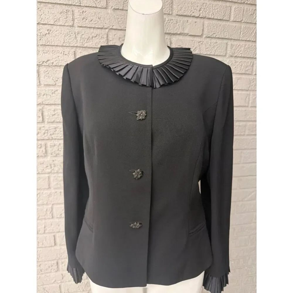 Sunny Choi Women’s Black Sunray Pleaded Trim Ornate Button Jacket Size 10